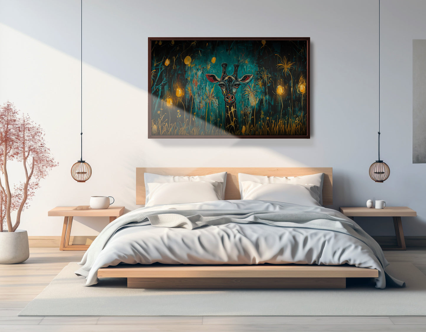Giraffe Teal Night African American canvas print view 33