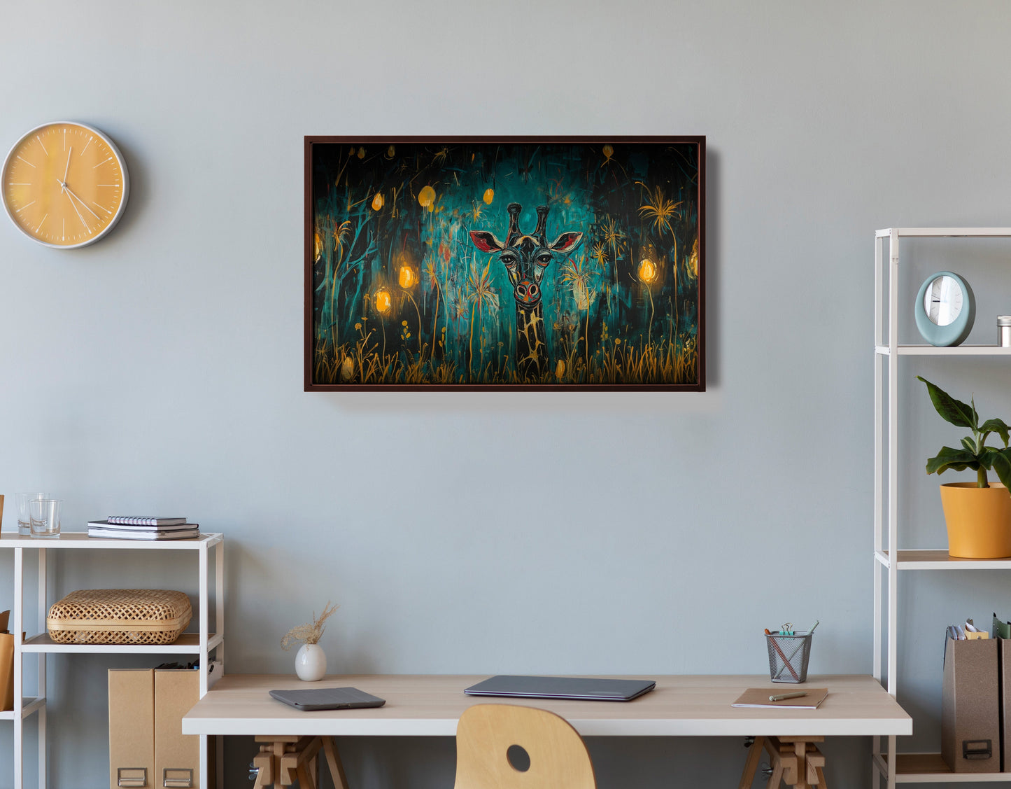 Giraffe Teal Night African American canvas print view 36