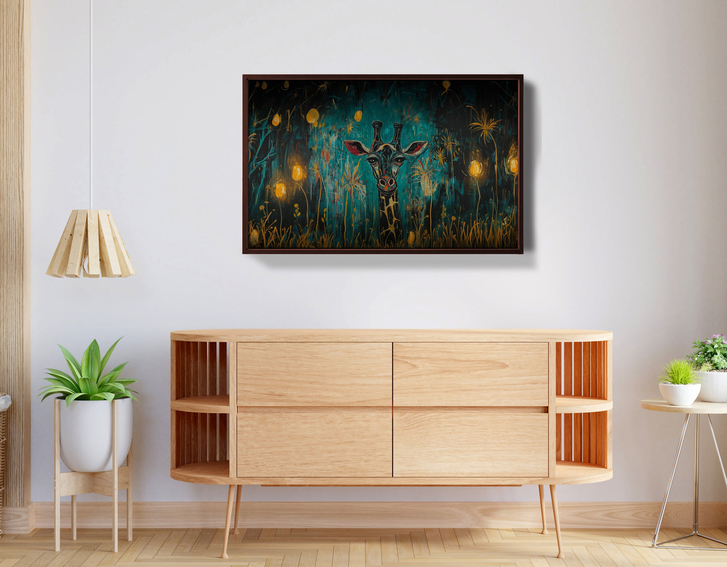 Giraffe Teal Night African American canvas print view 32