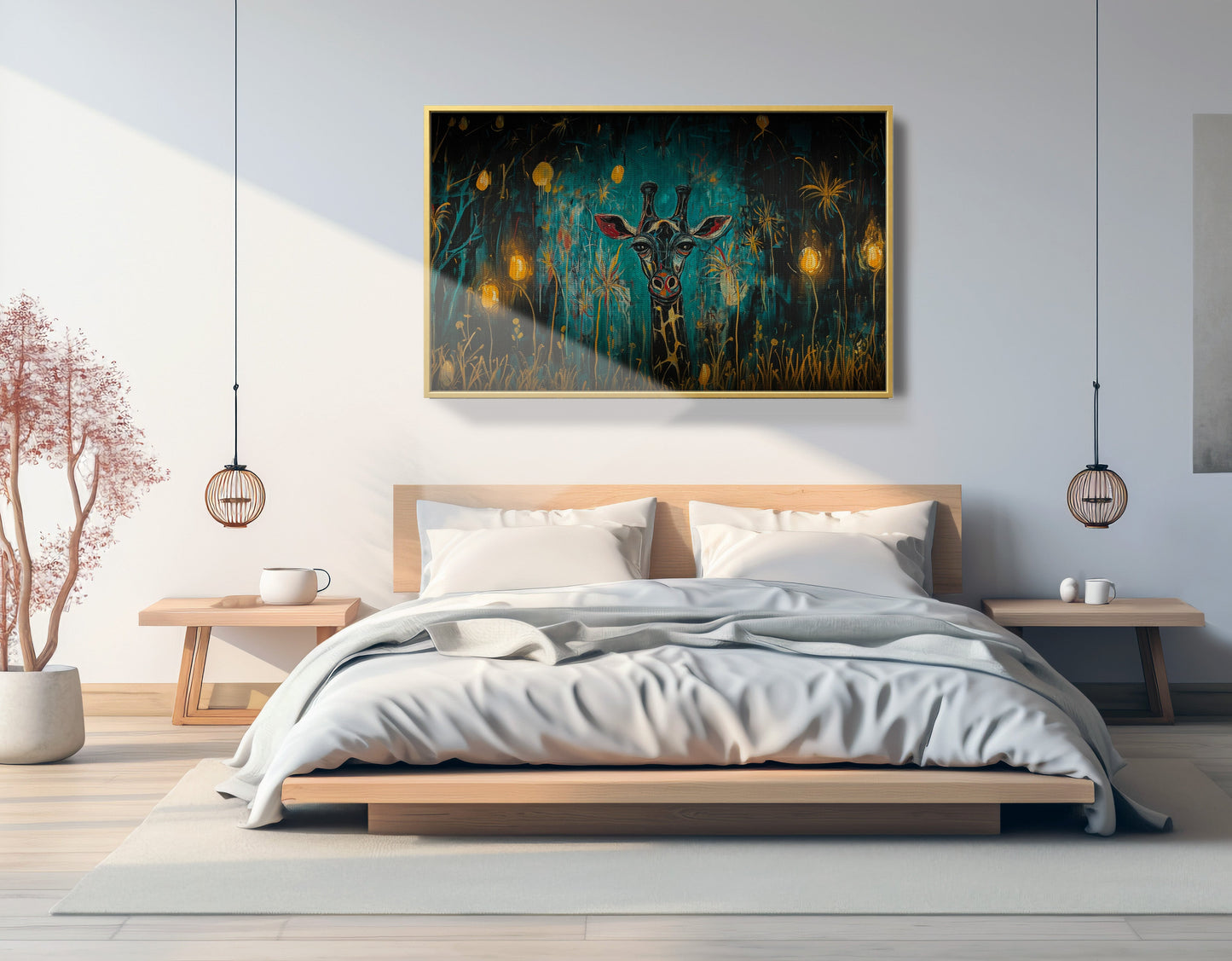 Giraffe Teal Night African American canvas print view 39
