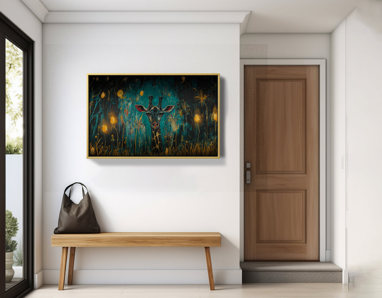 Giraffe Teal Night African American canvas print view 41