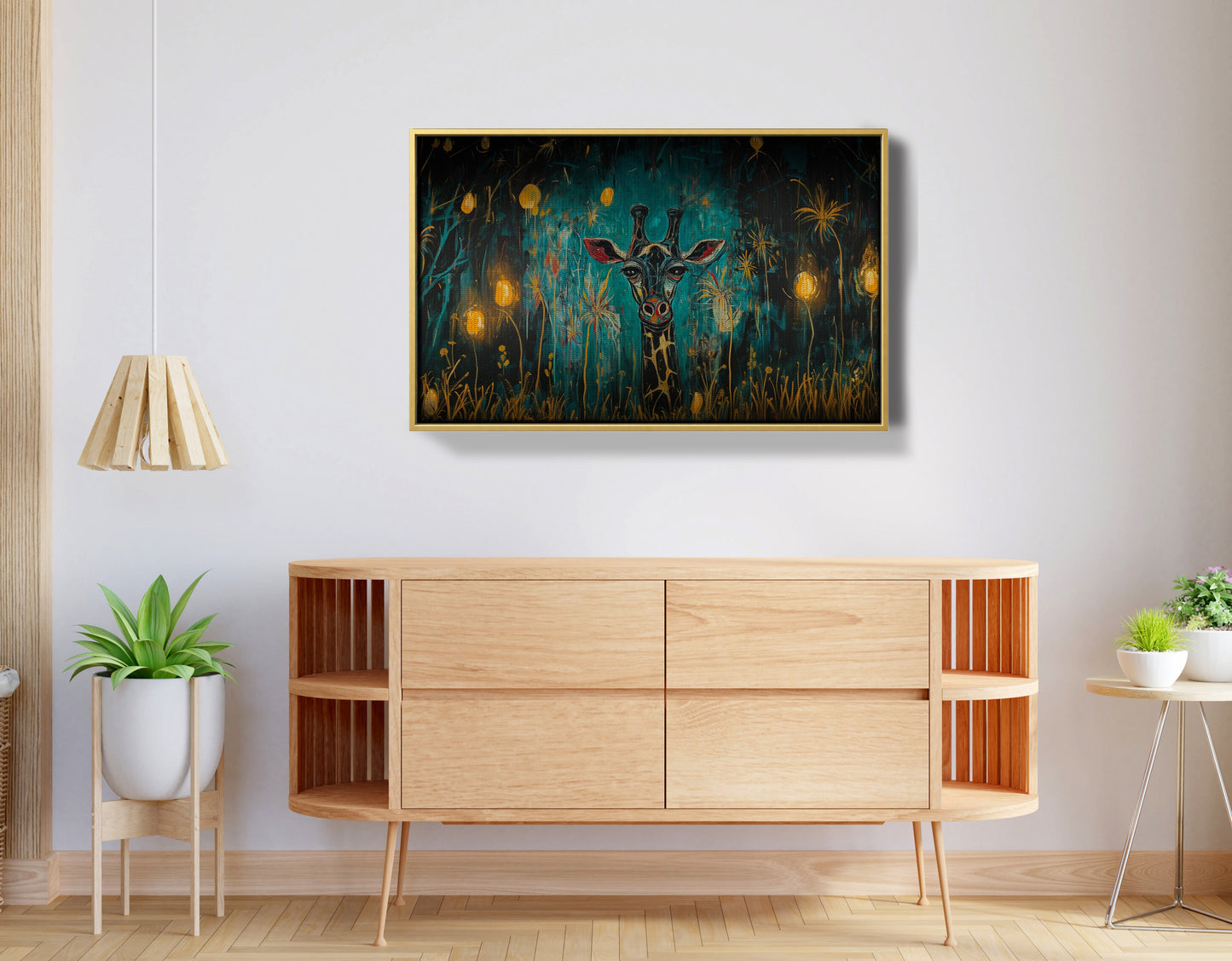 Giraffe Teal Night African American canvas print view 38
