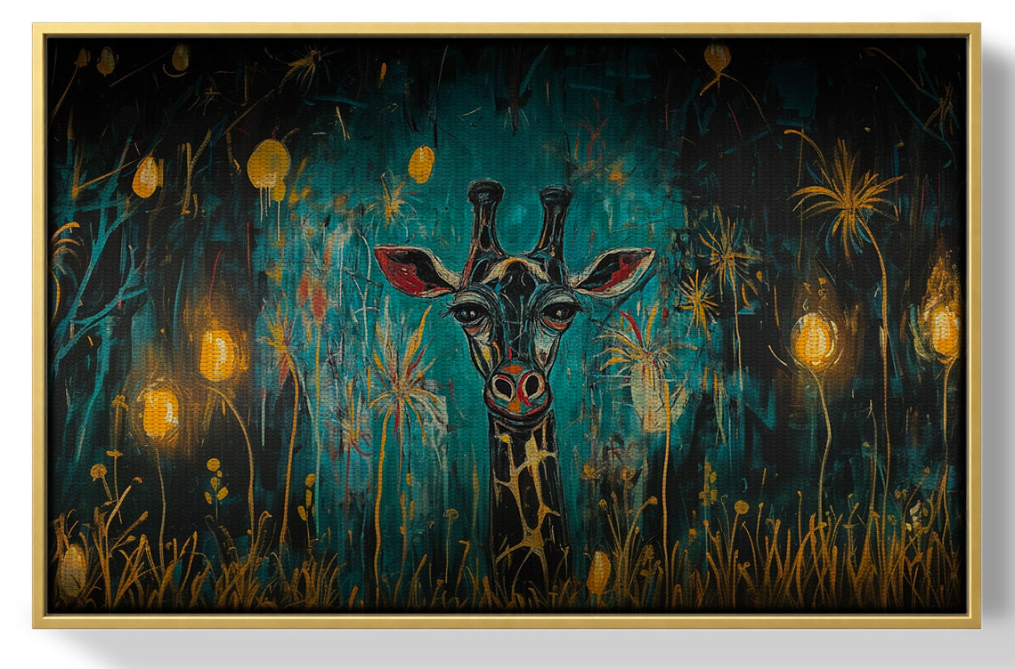 Giraffe Teal Night African American canvas print view 37