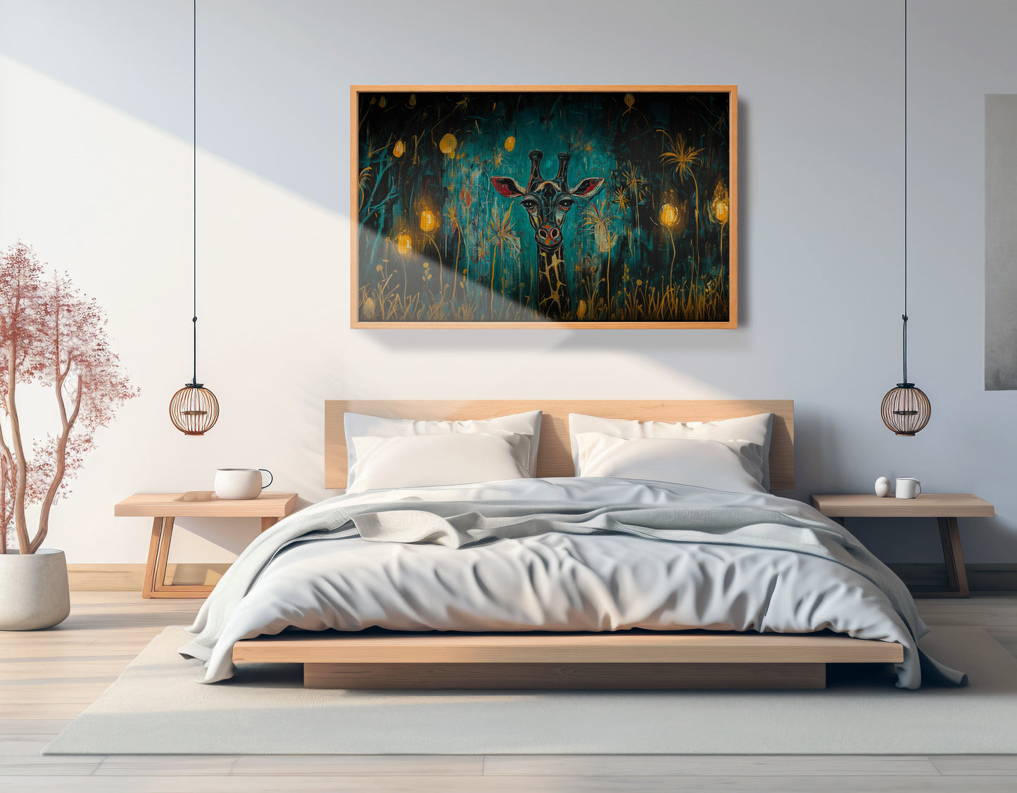 Giraffe Teal Night African American canvas print view 45