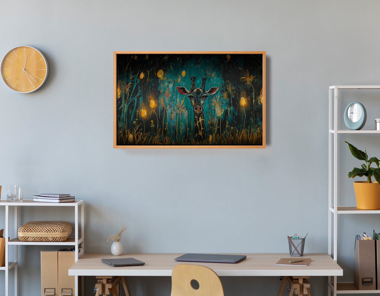 Giraffe Teal Night African American canvas print view 48