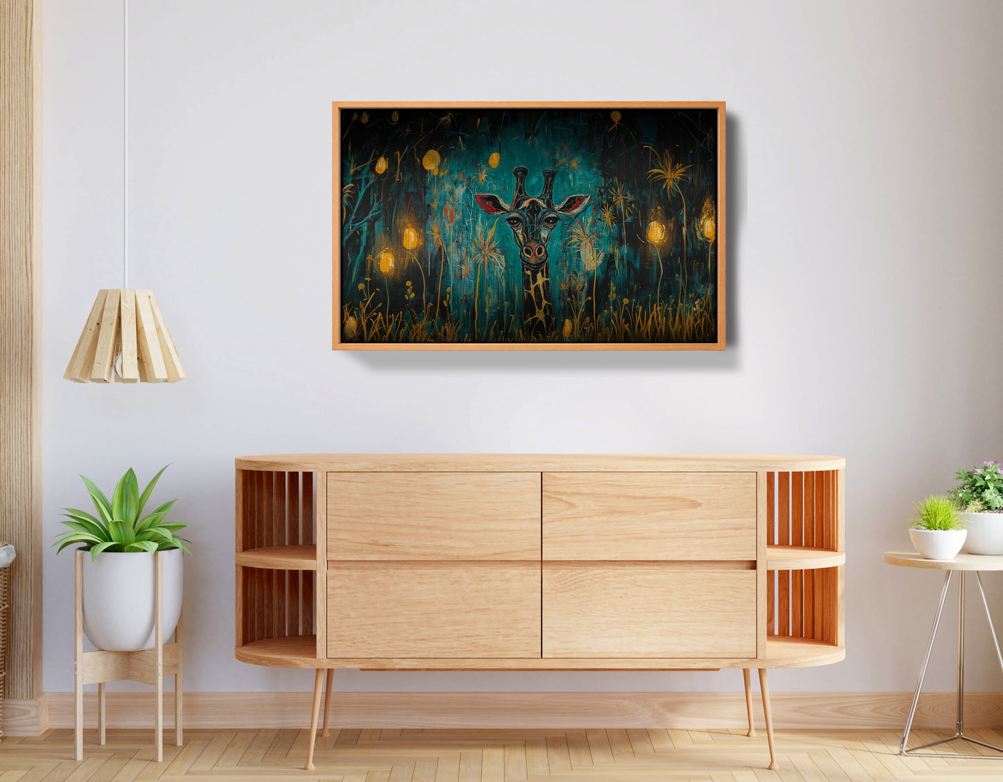 Giraffe Teal Night African American canvas print view 44