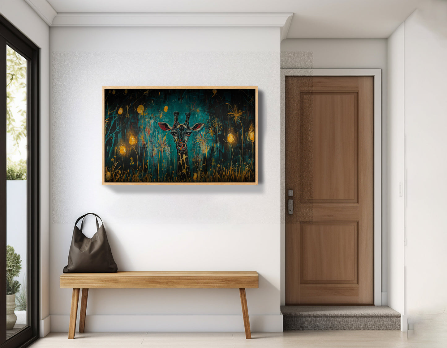 Giraffe Teal Night African American canvas print view 53