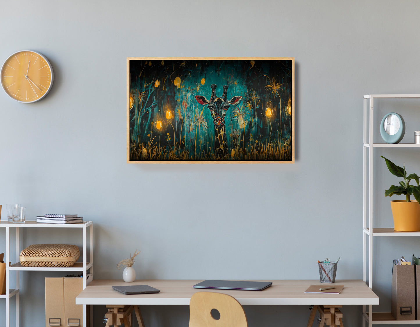 Giraffe Teal Night African American canvas print view 54
