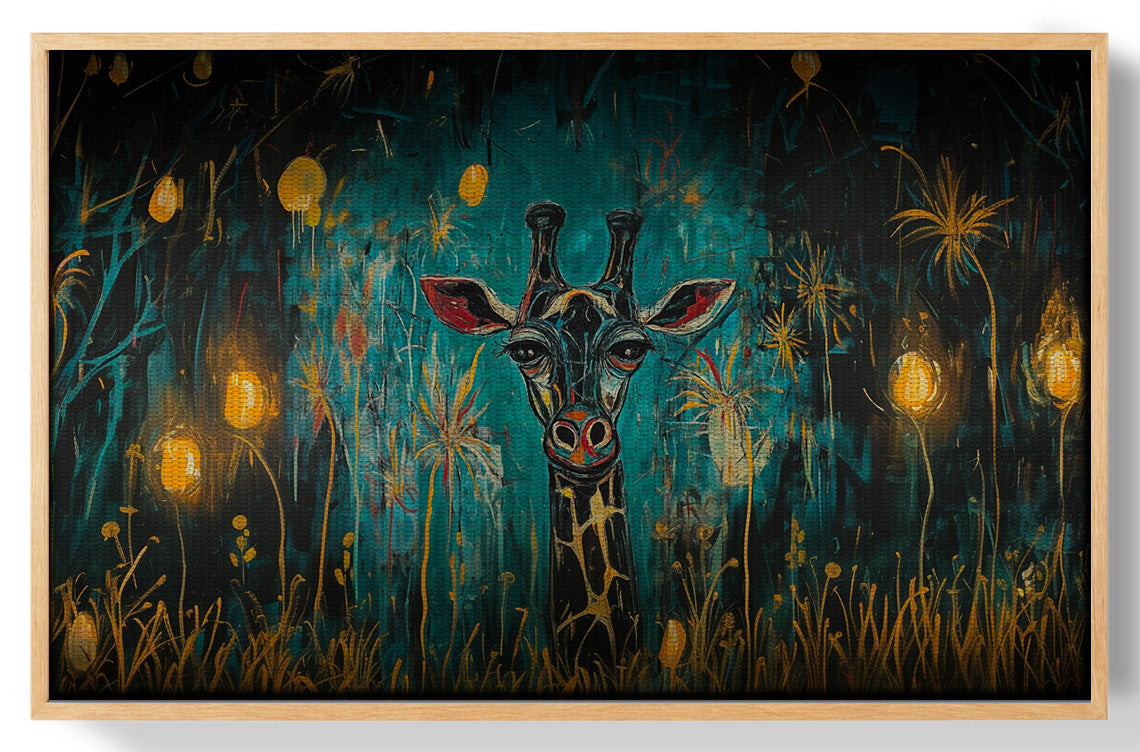 Giraffe Teal Night African American canvas print view 49