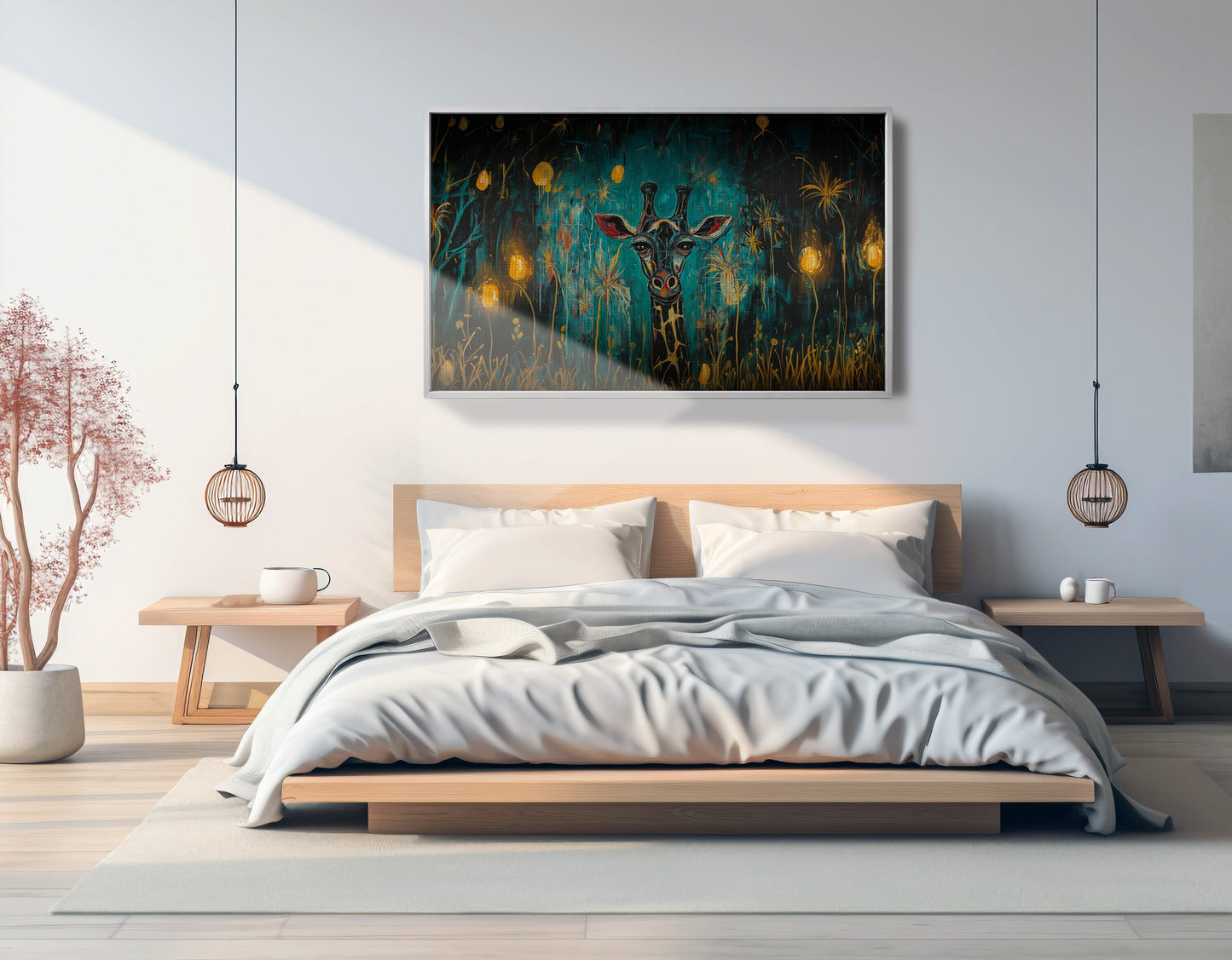 Giraffe Teal Night African American canvas print view 57