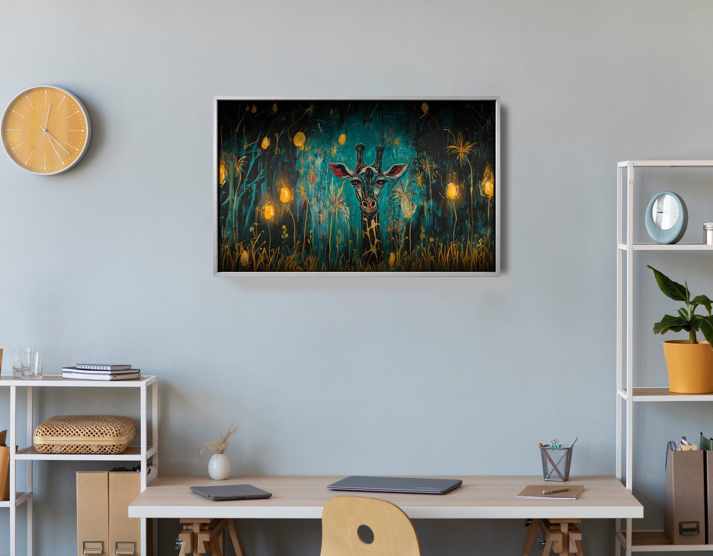 Giraffe Teal Night African American canvas print view 60