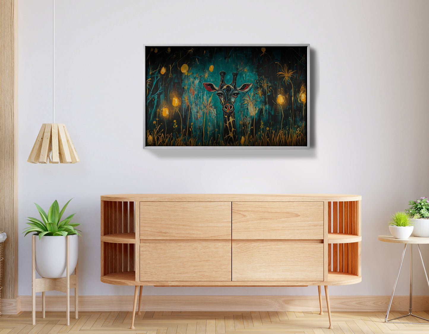 Giraffe Teal Night African American canvas print view 56