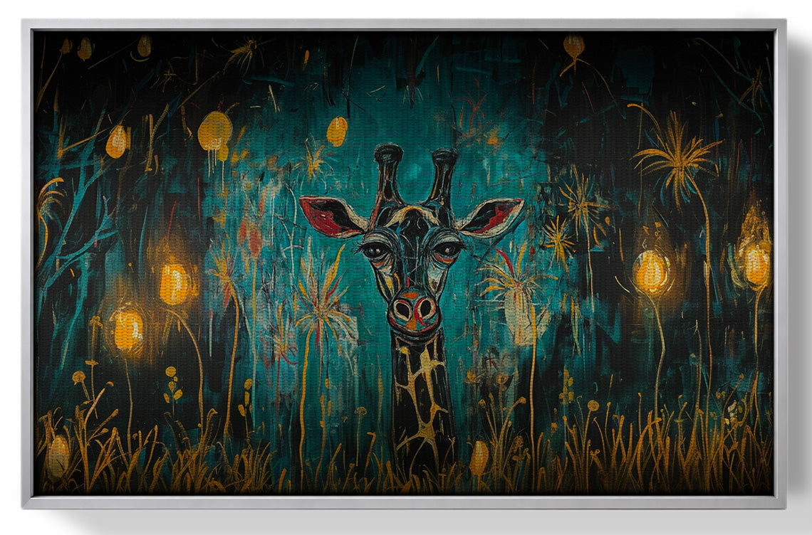 Giraffe Teal Night African American canvas print view 55