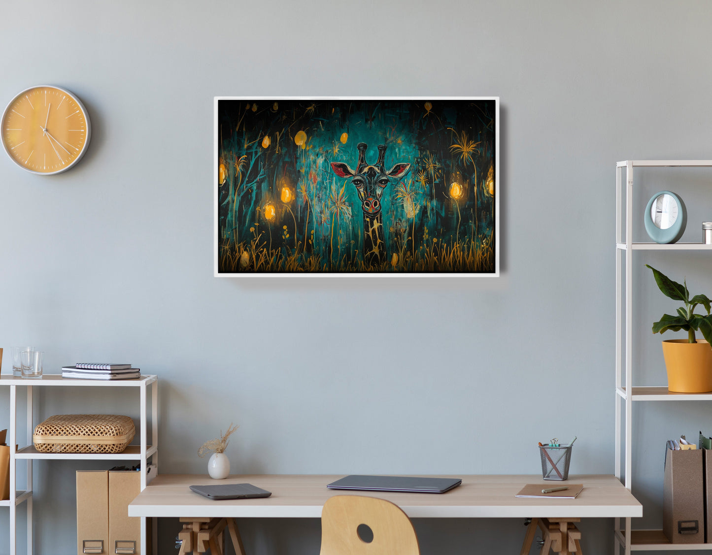Giraffe Teal Night African American canvas print view 66