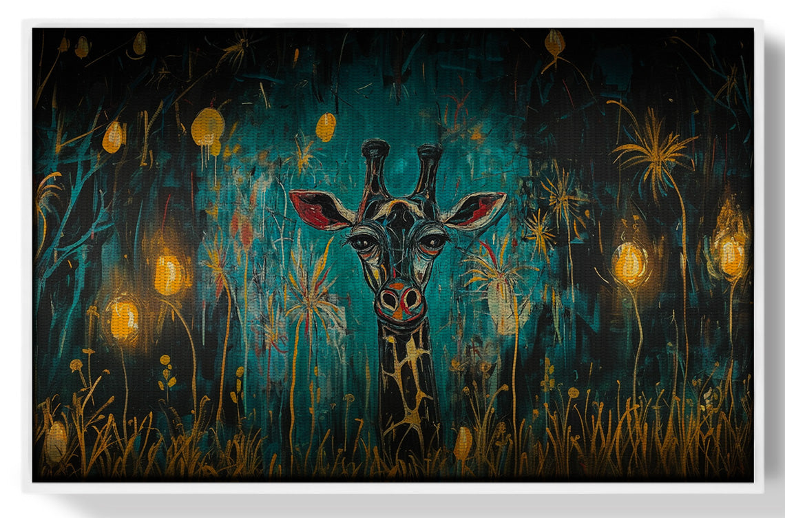 Giraffe Teal Night African American canvas print view 61