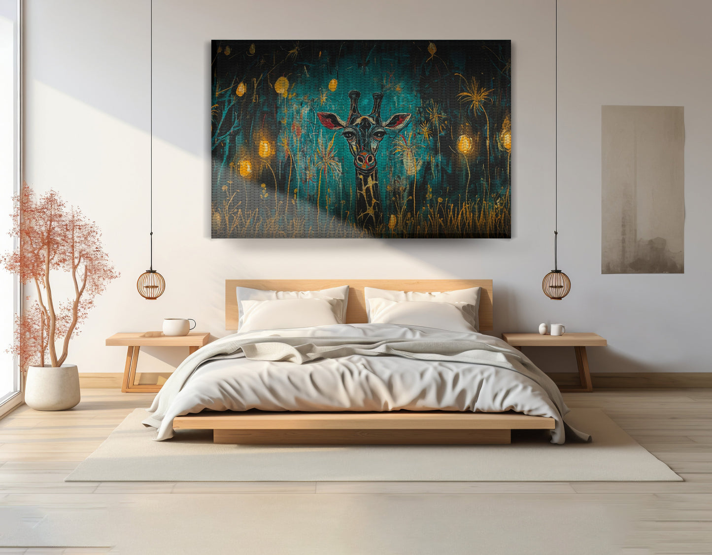 Giraffe Teal Night African American canvas print view 15