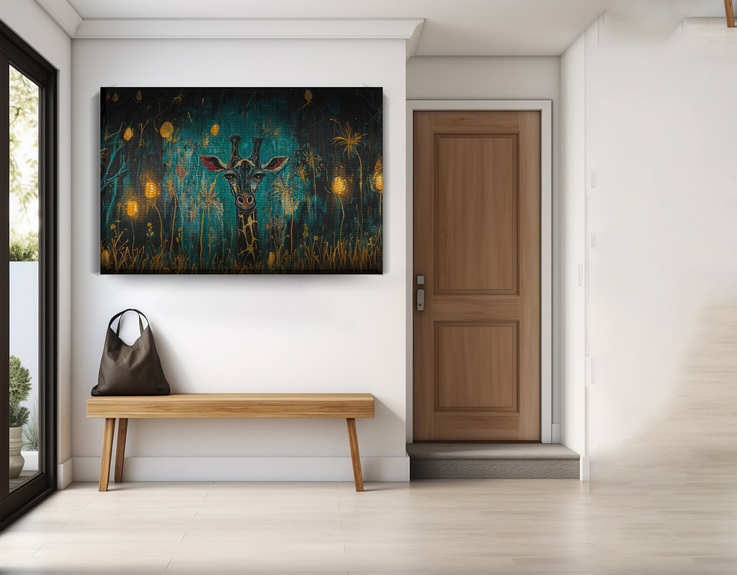 Giraffe Teal Night African American canvas print view 17