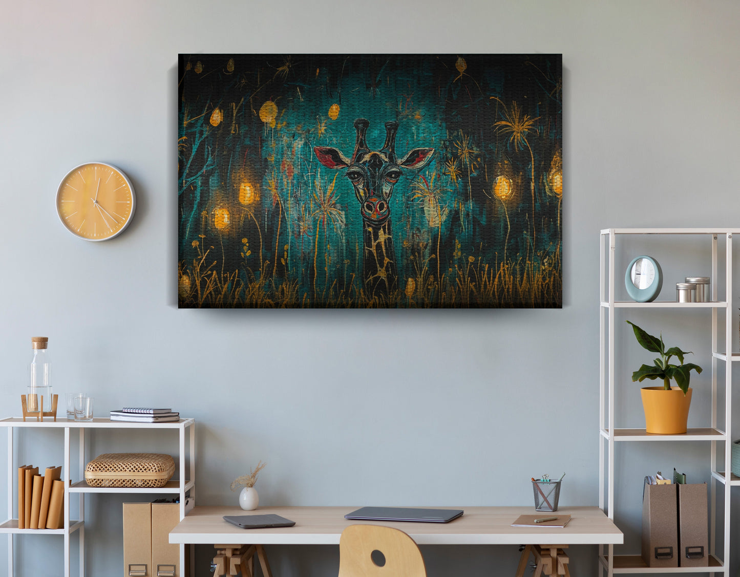 Giraffe Teal Night African American canvas print view 18