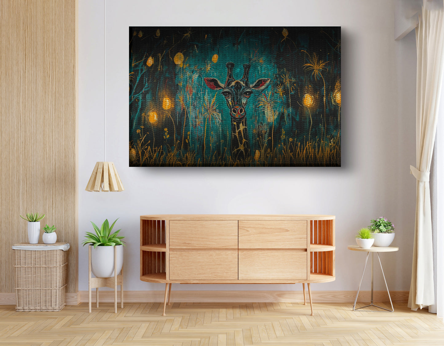 Giraffe Teal Night African American canvas print view 14