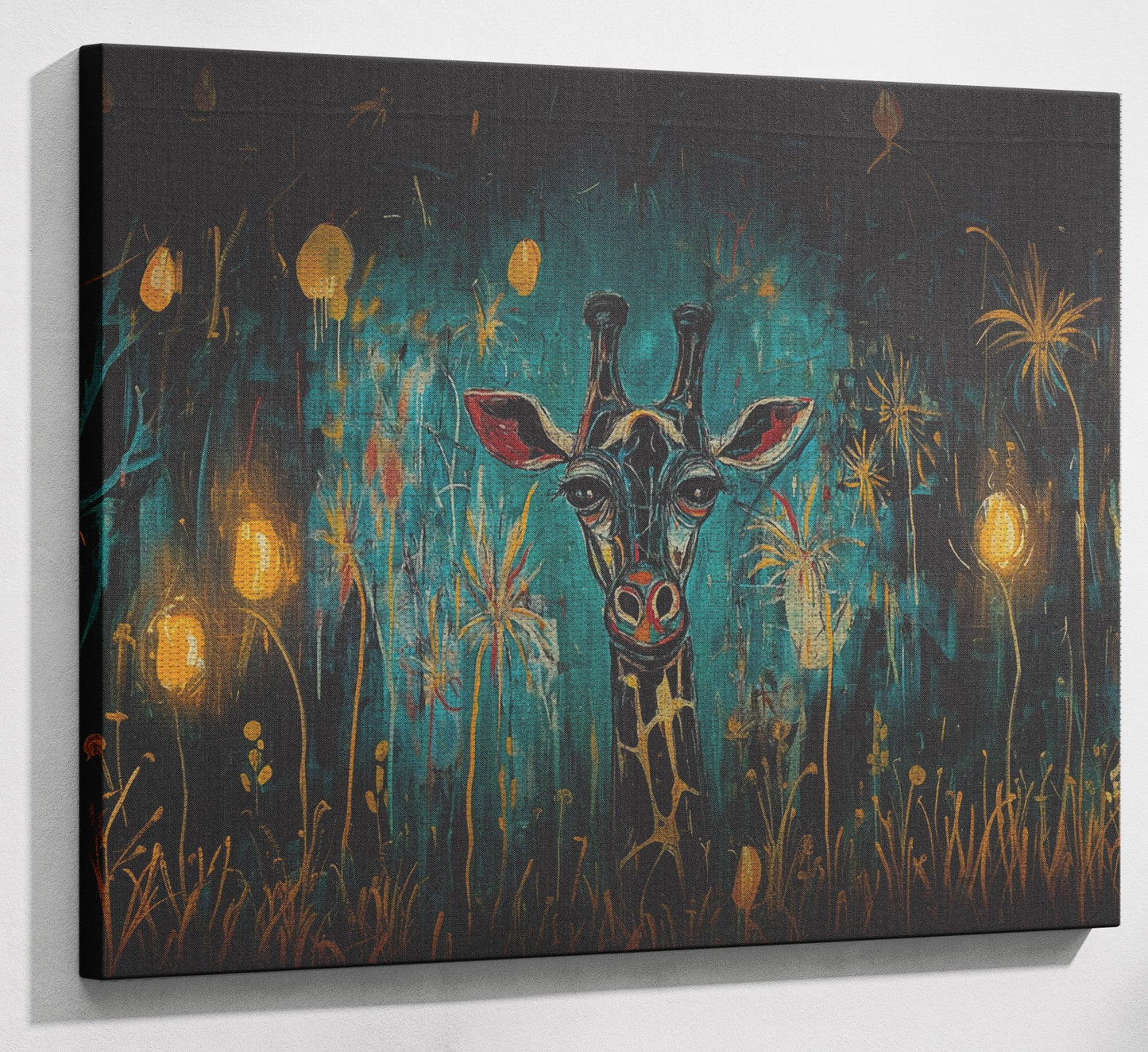 Giraffe Teal Night African American canvas print view 13