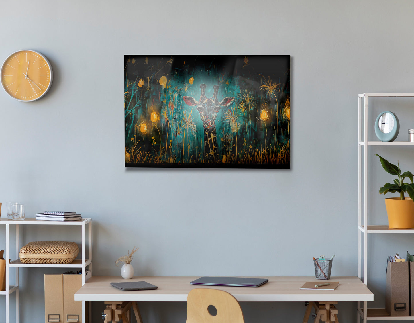 Giraffe Teal Night African American canvas print view 24