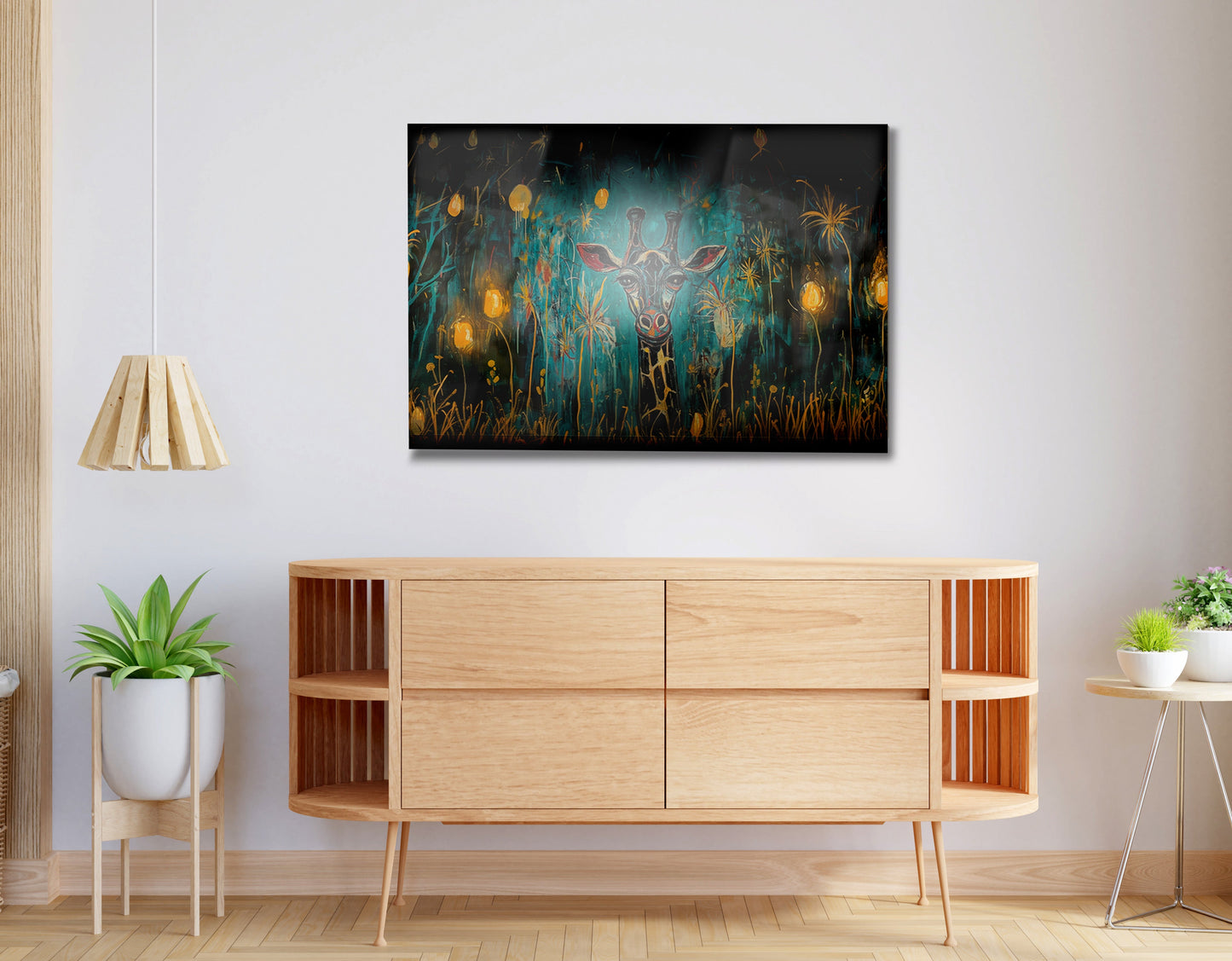 Giraffe Teal Night African American canvas print view 20