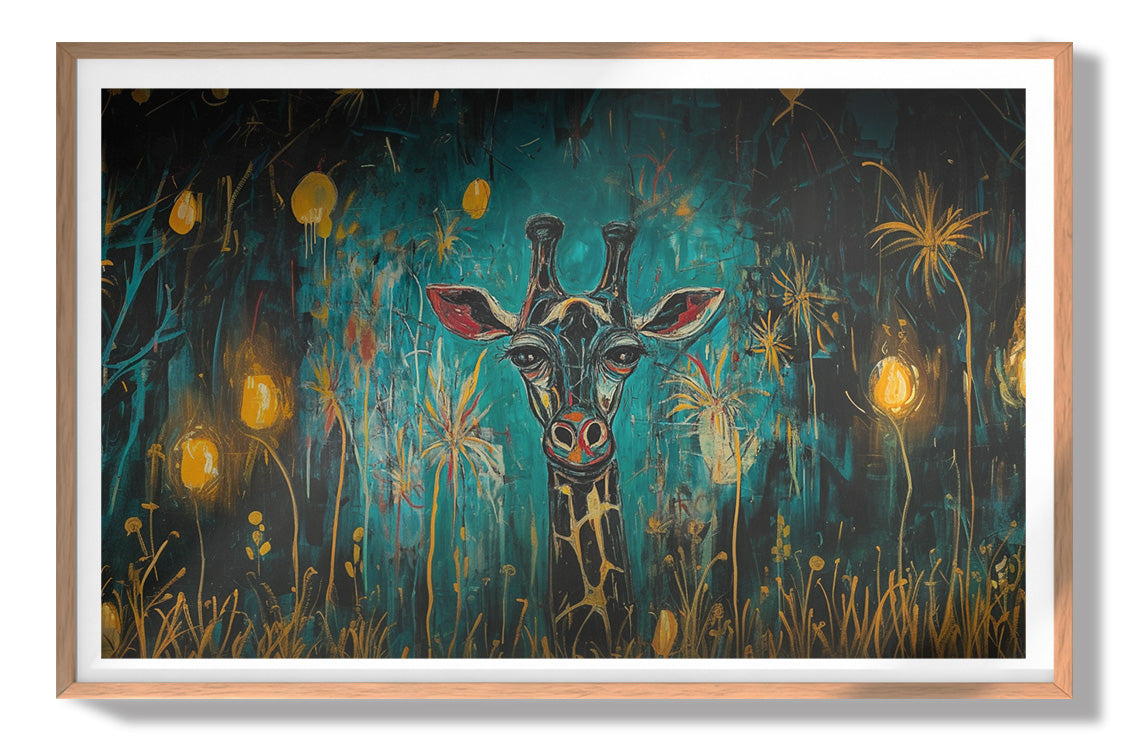 Giraffe Teal Night African American canvas print view 79