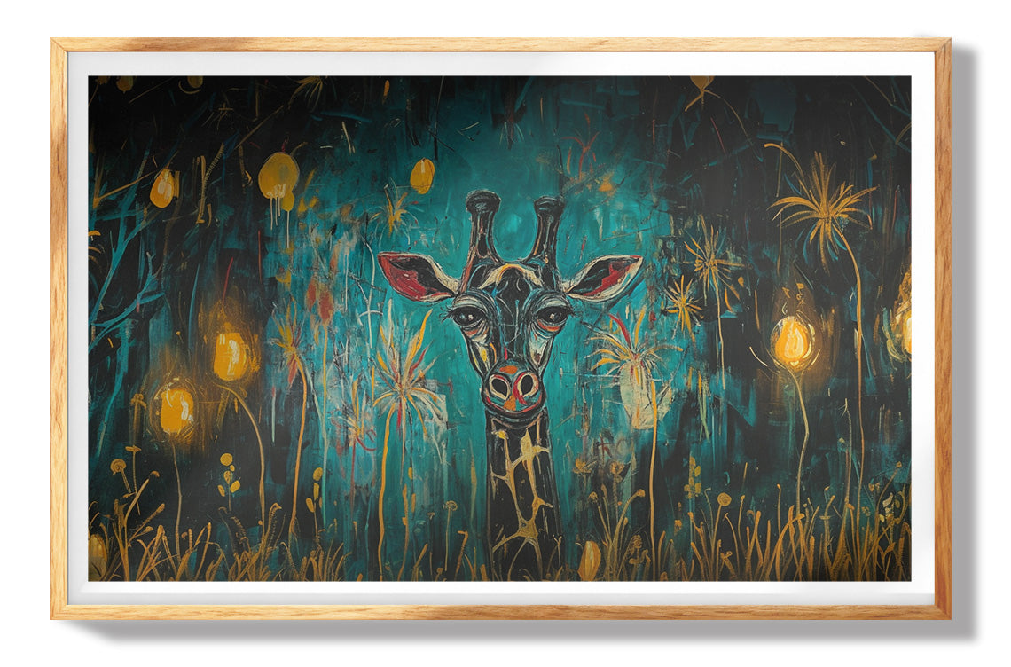Giraffe Teal Night African American canvas print view 73