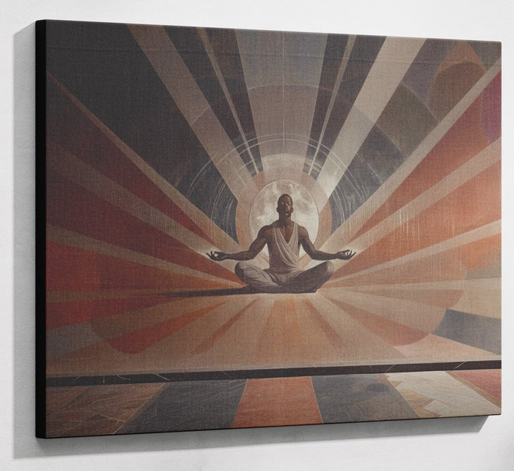 Black Woman Meditation Sun Rays African American wall art canvas print with visible wall art format