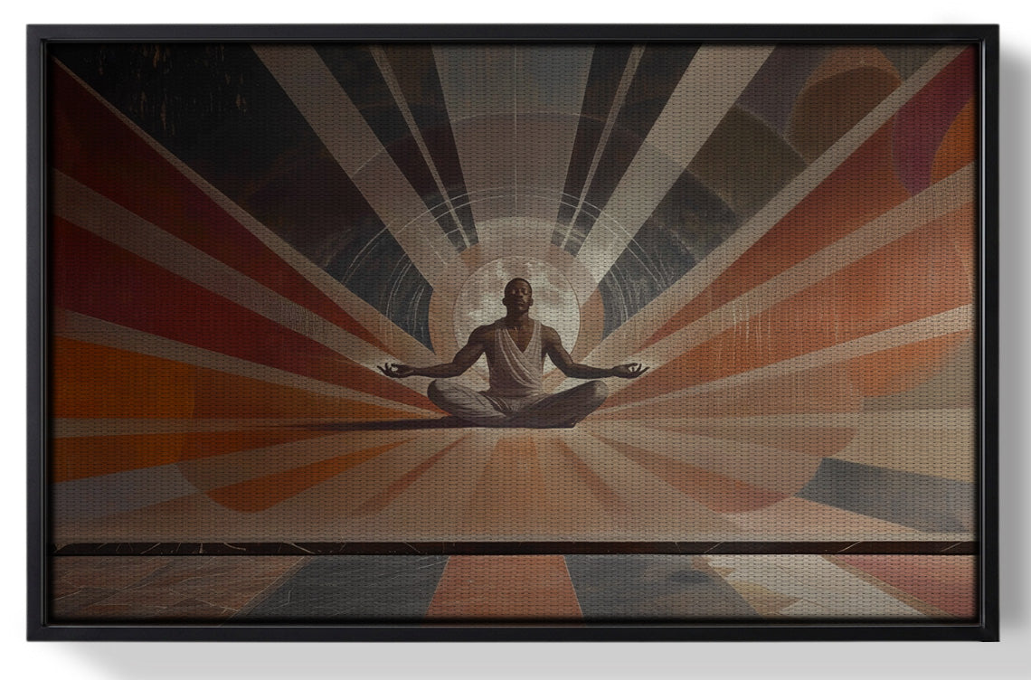 Framed Black Woman Meditation Sun Rays African American wall art for home decor