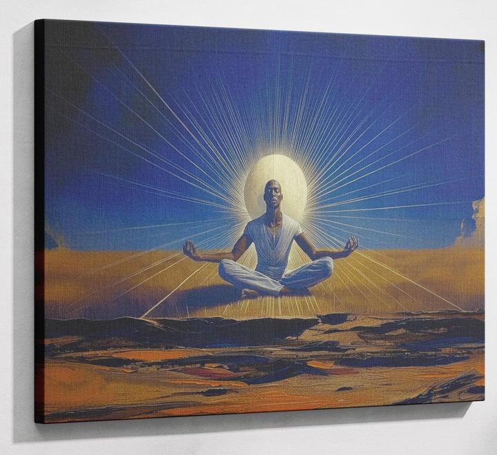 Black Woman Desert Meditation African American wall art canvas print with visible wall art format
