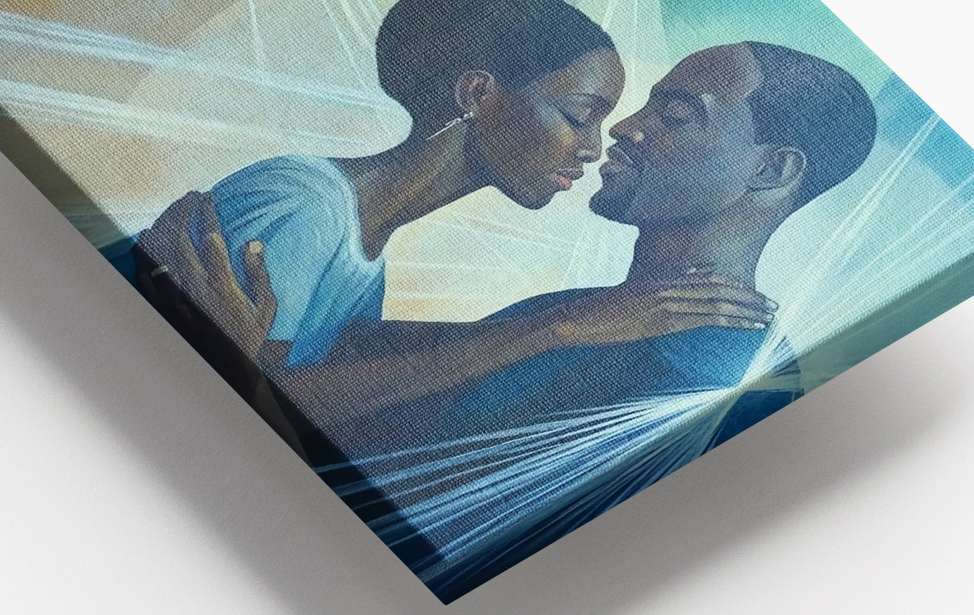 Close-up of Black Couple Embrace Black love wall art detail