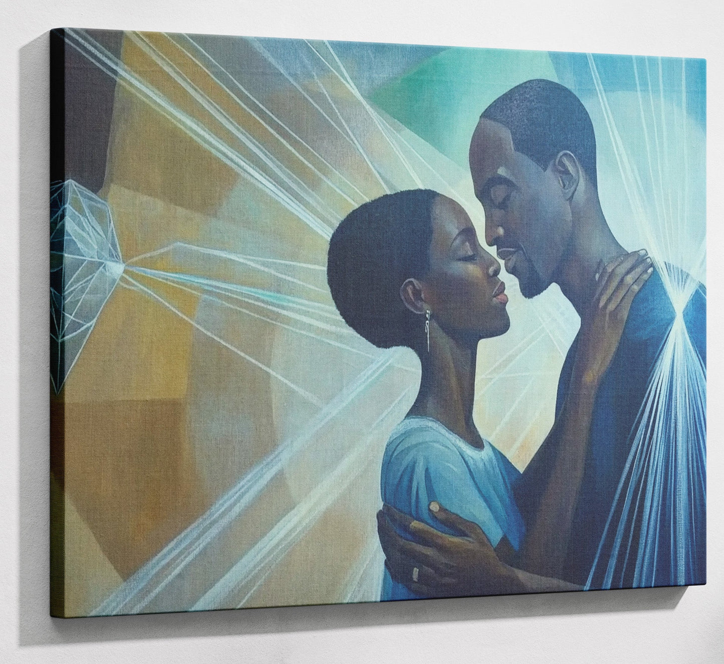 Black Couple Embrace Black love wall art canvas print with visible wall art format