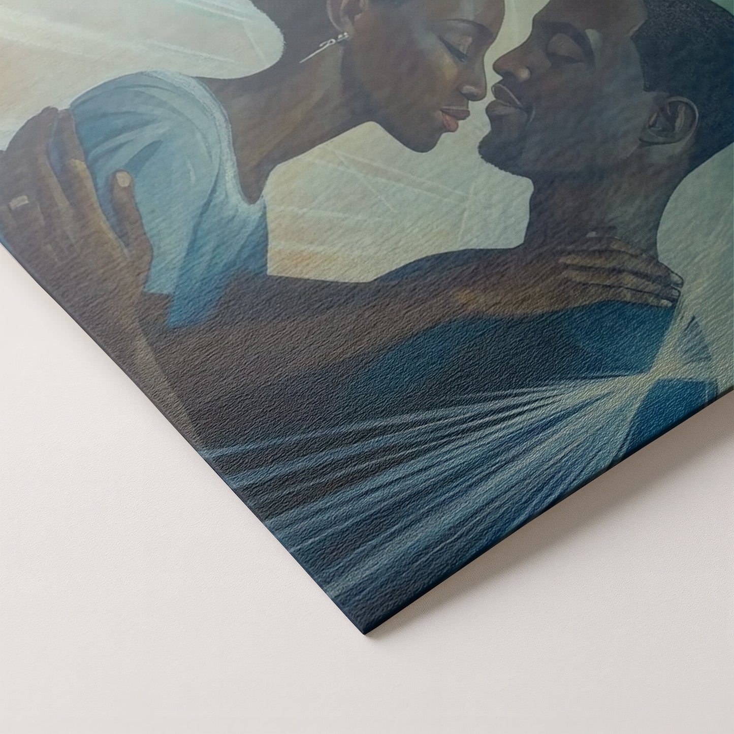 Black Couple Embrace Black love wall art artwork by MoomZee Artwork