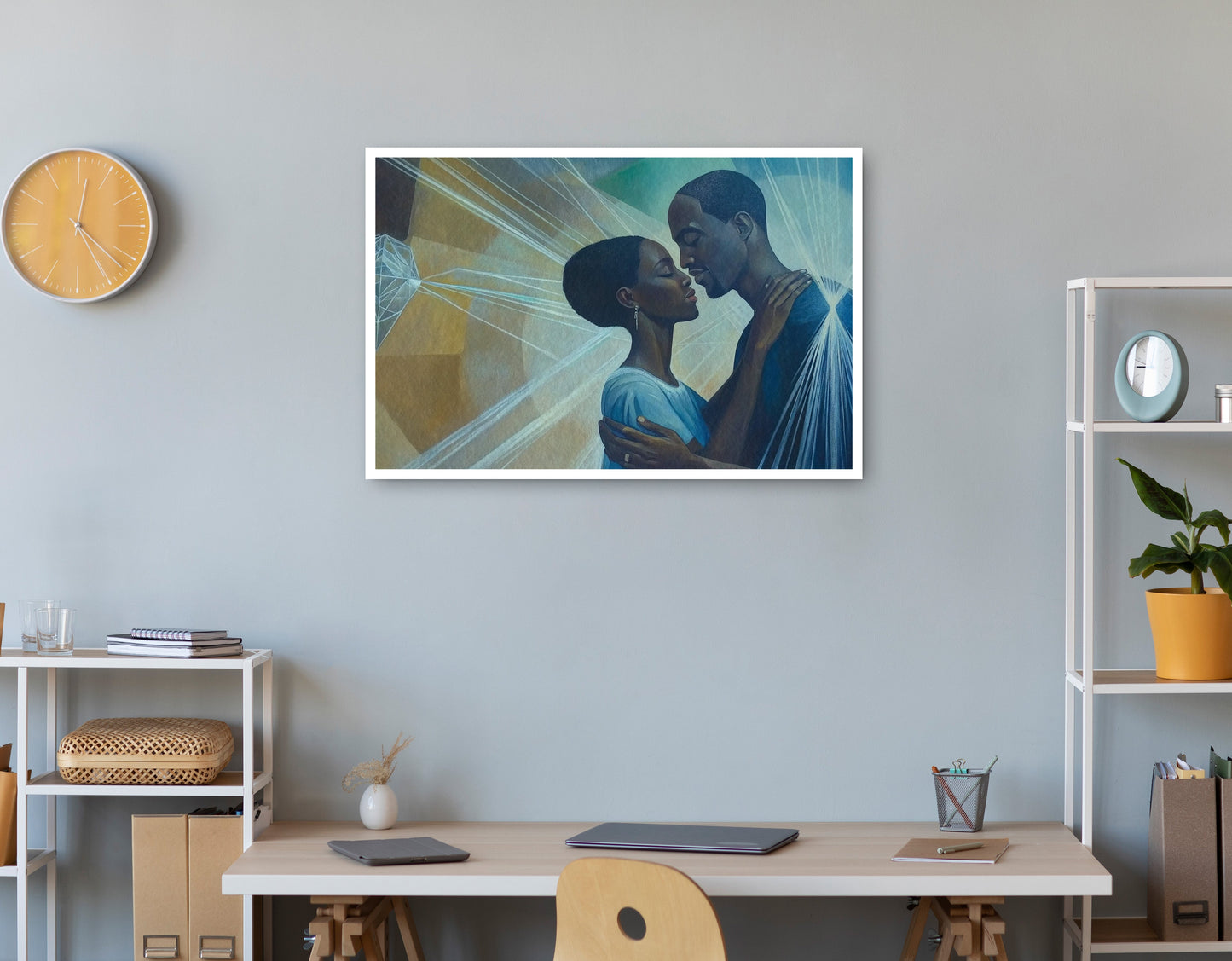 Black Couple Embrace Black love wall art print view