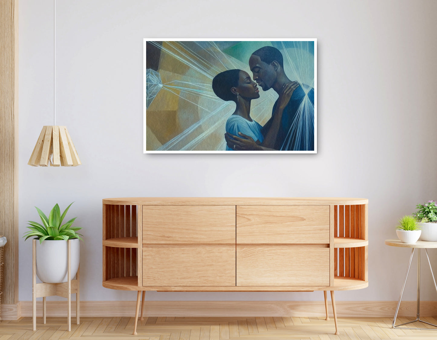 Alternate view of Black Couple Embrace Black love wall art canvas print