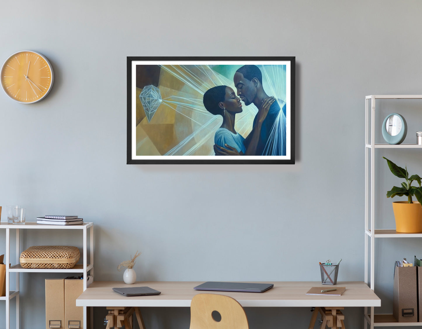 Black Couple Embrace Black love wall art view 72