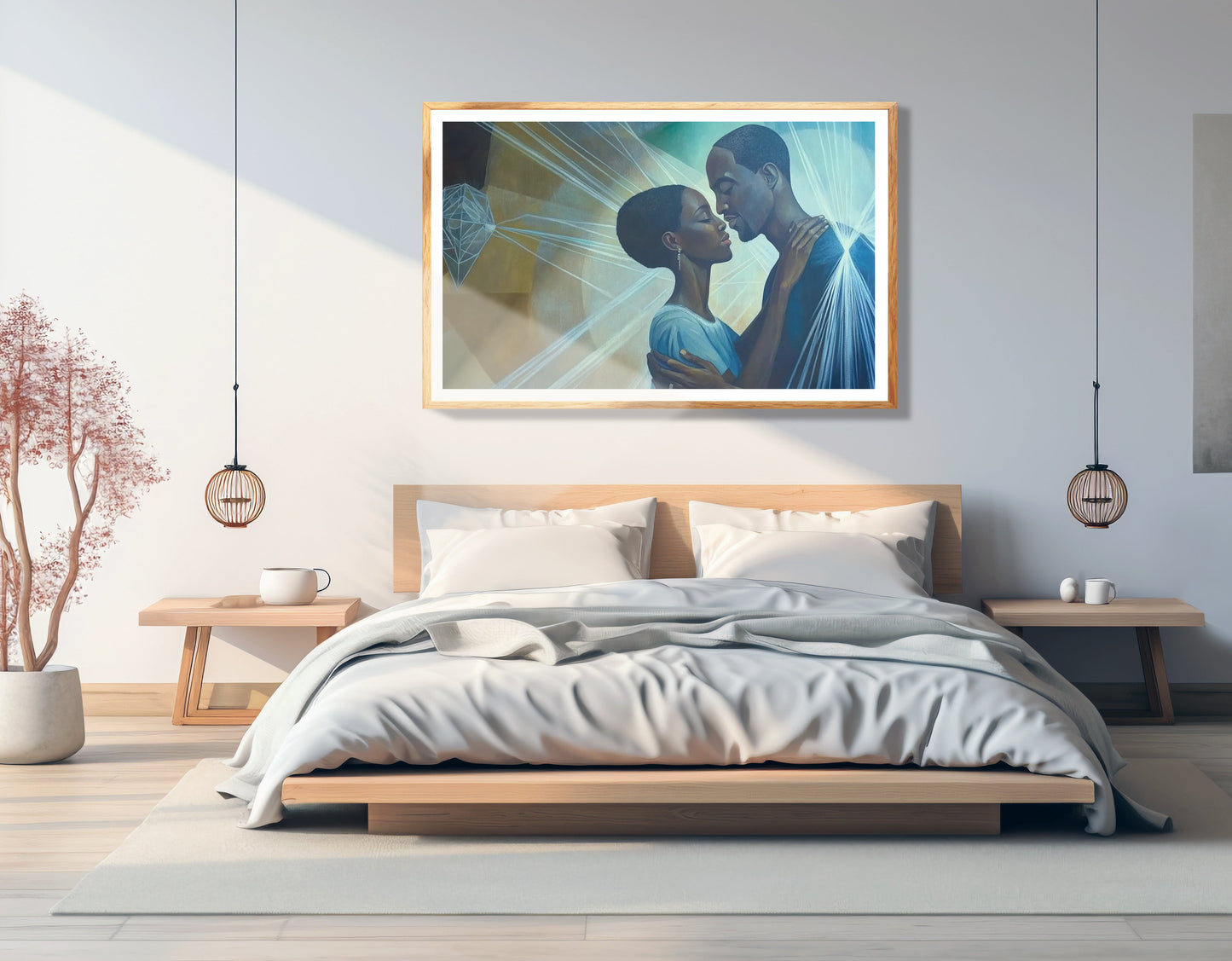 Black Couple Embrace Black love wall art view 75