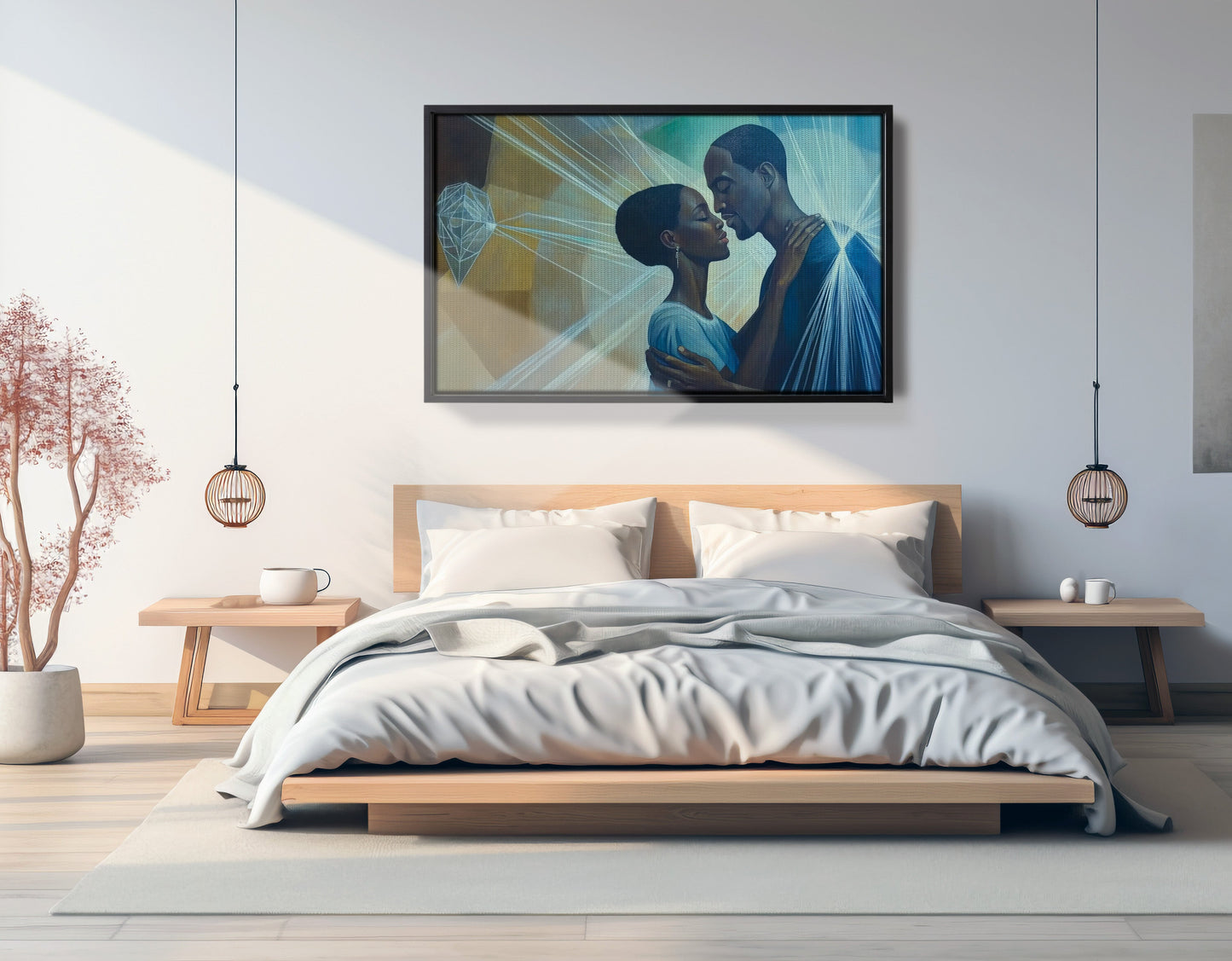 Black Couple Embrace Black love wall art view 27