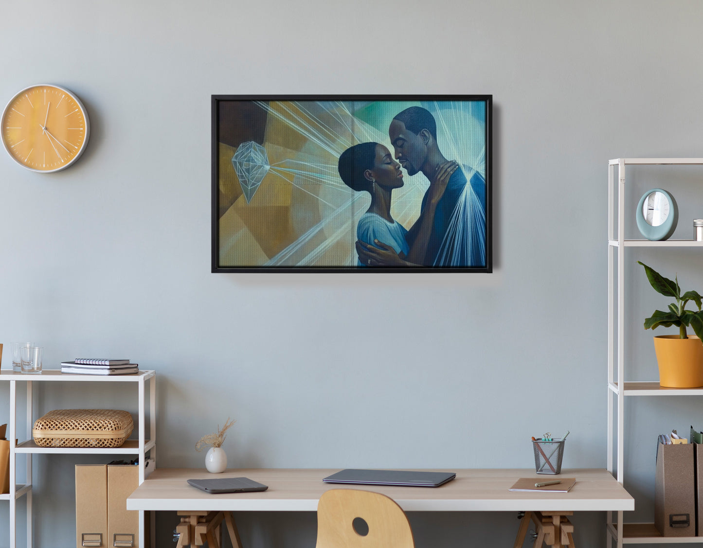 Black Couple Embrace Black love wall art view 30