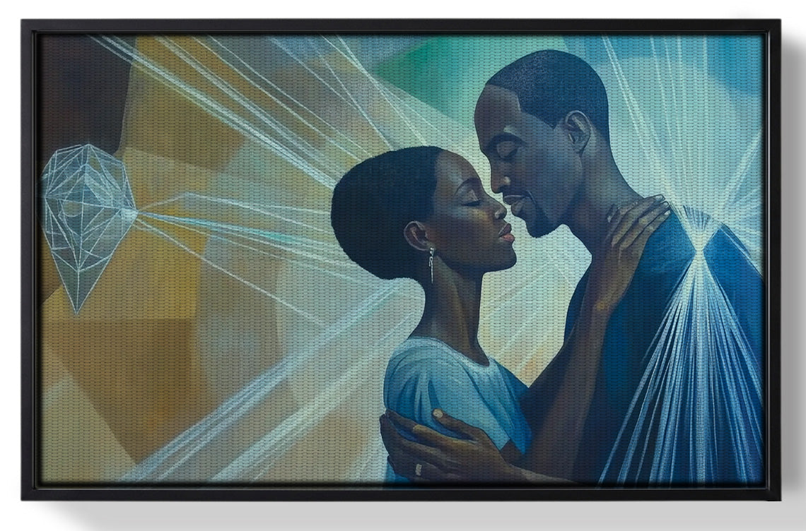 Framed Black Couple Embrace Black love wall art for home decor