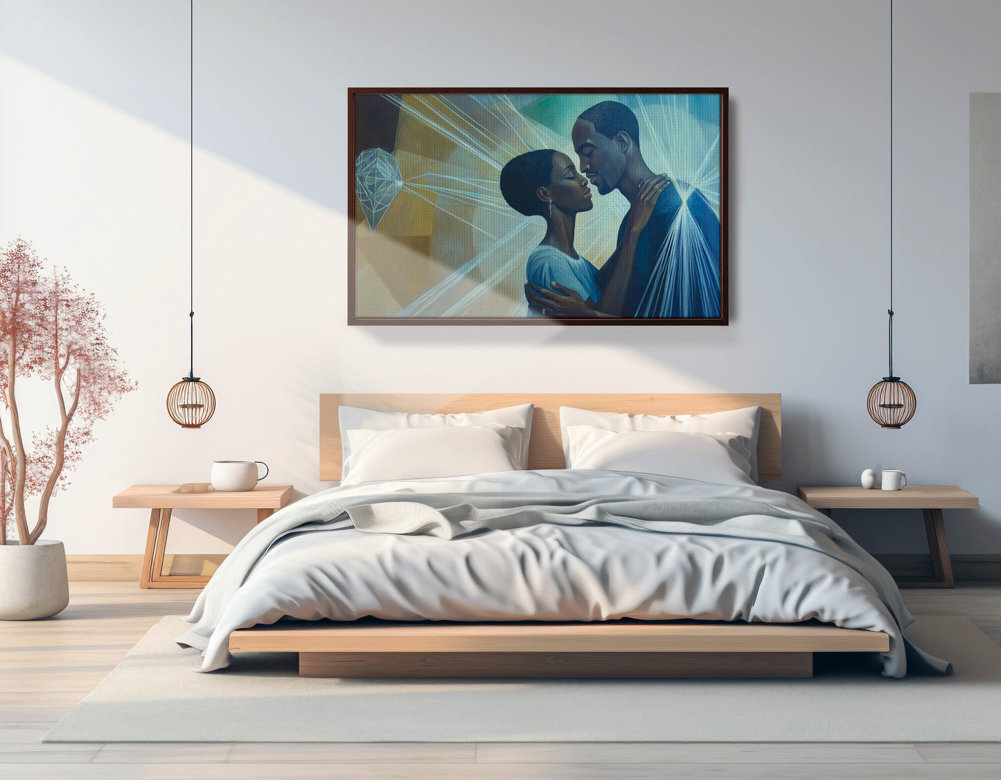 Black Couple Embrace Black love wall art view 33