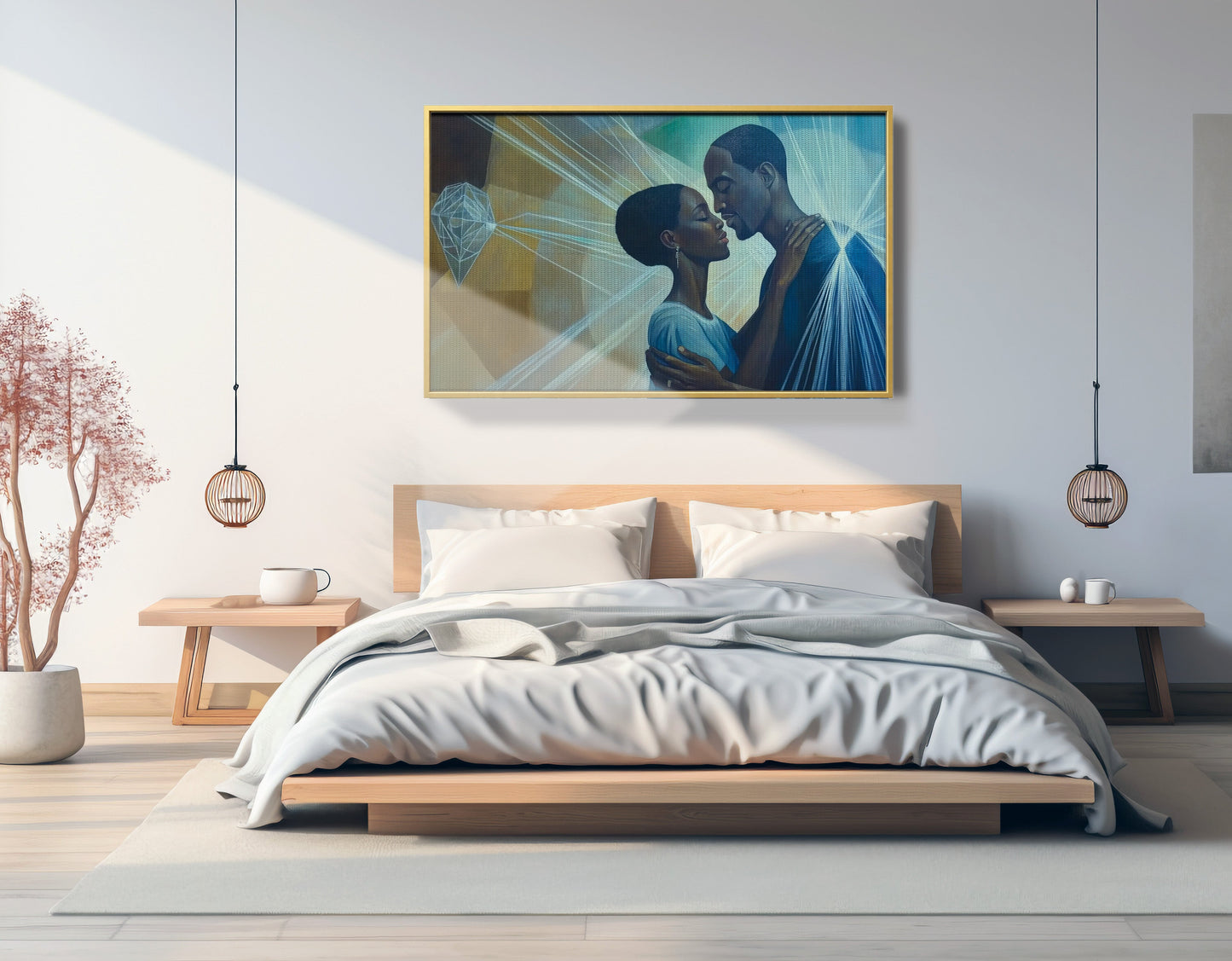 Black Couple Embrace Black love wall art view 39