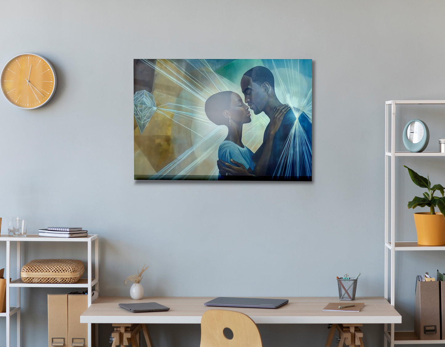 Black Couple Embrace Black love wall art view 24