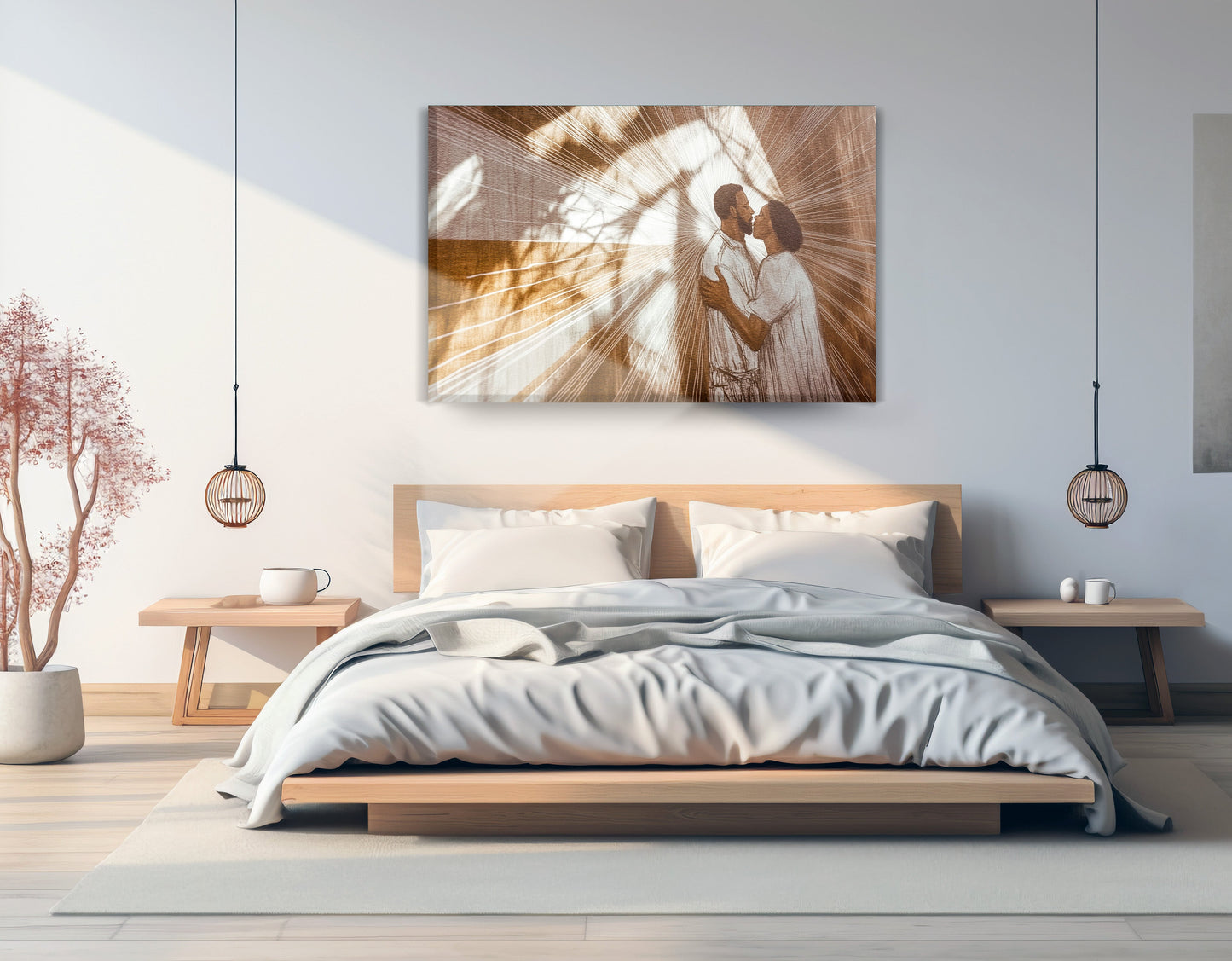 Black Couple Love and Light Black love wall art displayed as bedroom wall decor