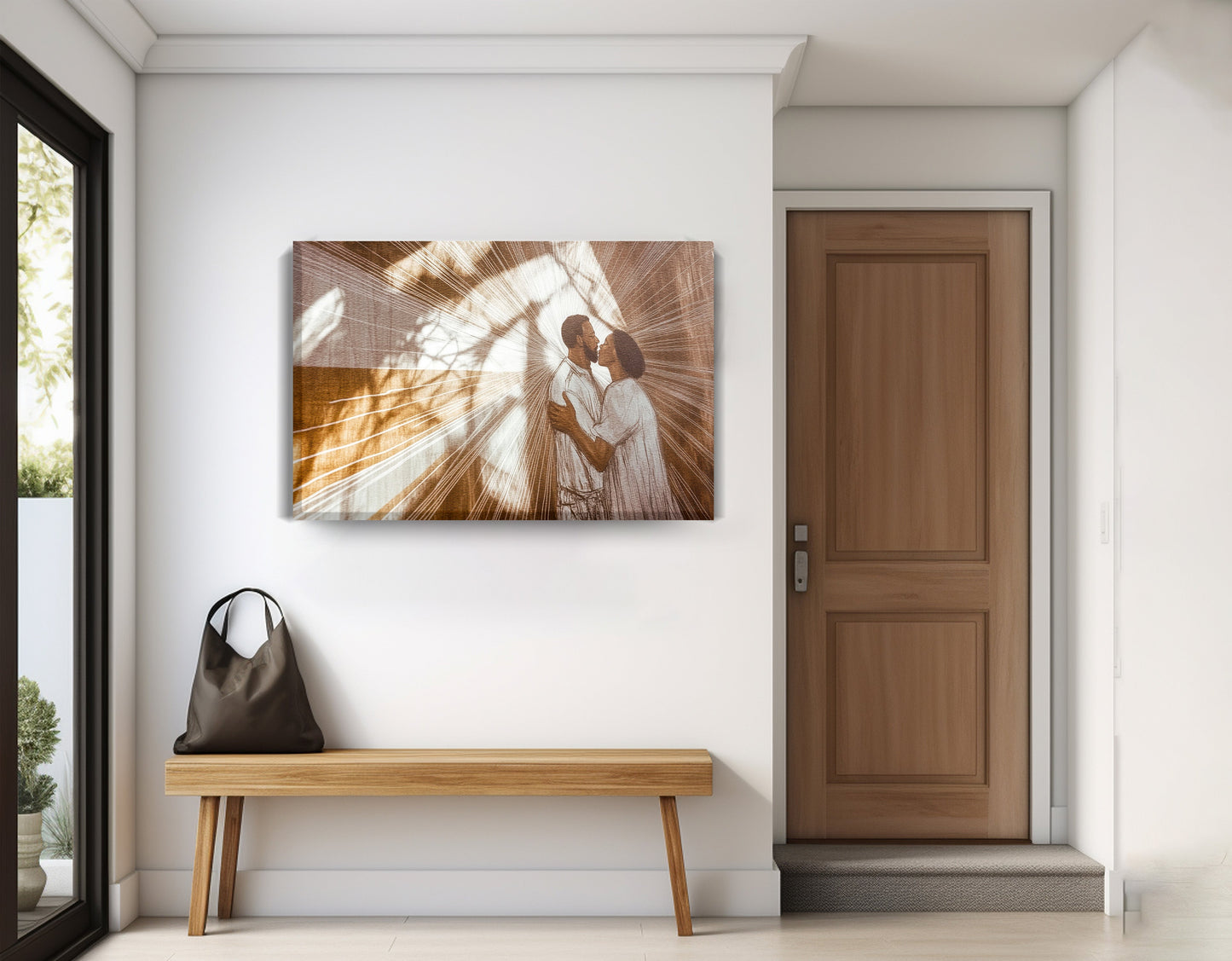 Black Couple Love and Light Black love wall art displayed as entryway wall decor