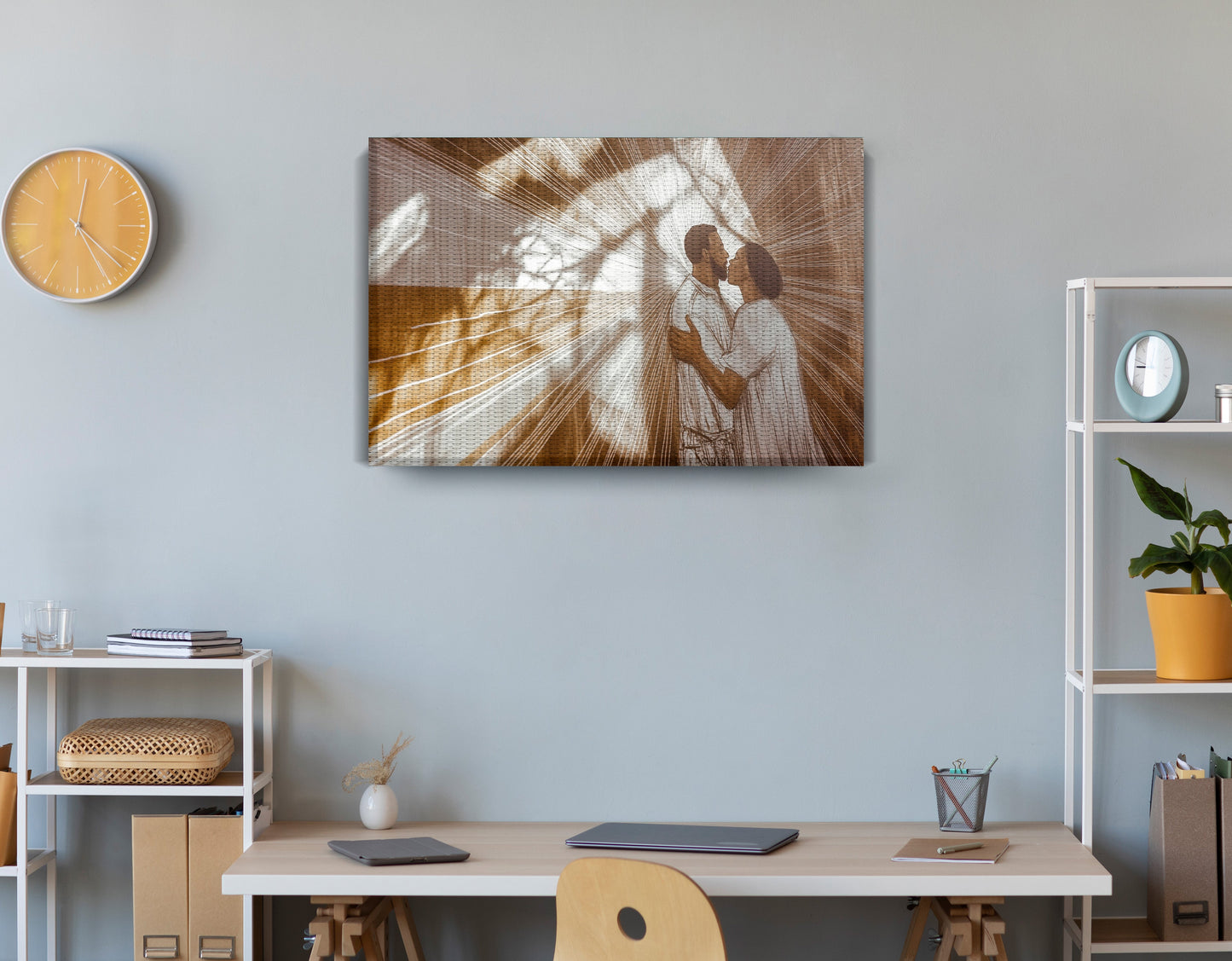 Black Couple Love and Light Black love wall art displayed as office wall decor