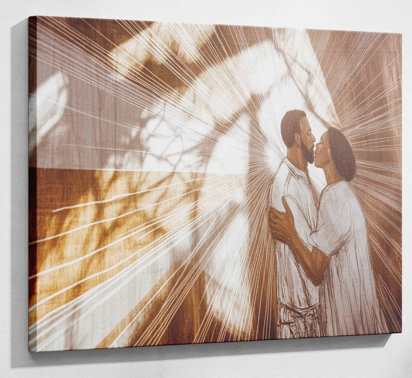 Black Couple Love and Light Black love wall art canvas print with visible wall art format