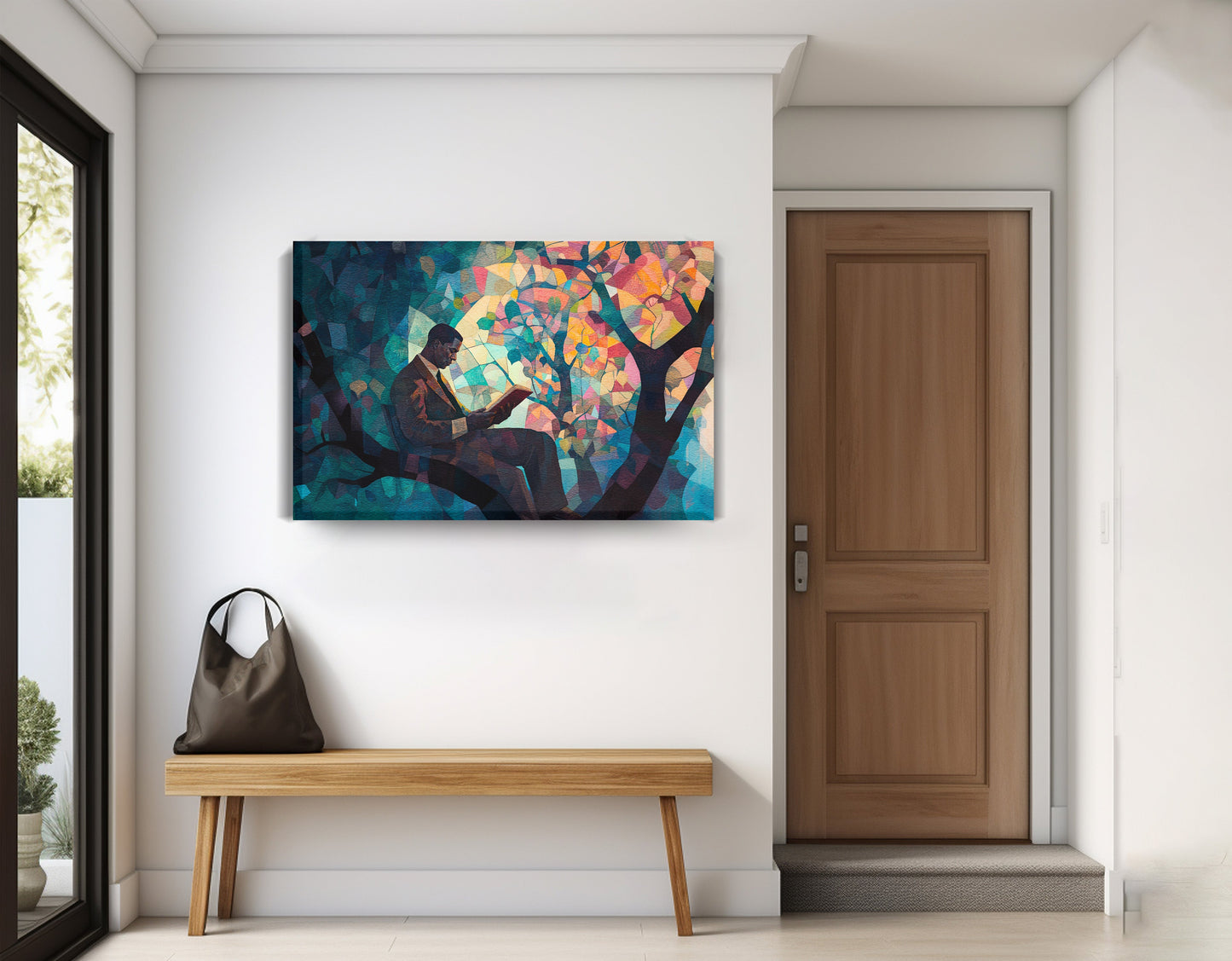 Black Man Reading Tree African American wall art displayed as entryway wall decor