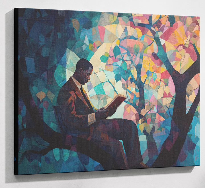 Black Man Reading Tree African American wall art canvas print with visible wall art format